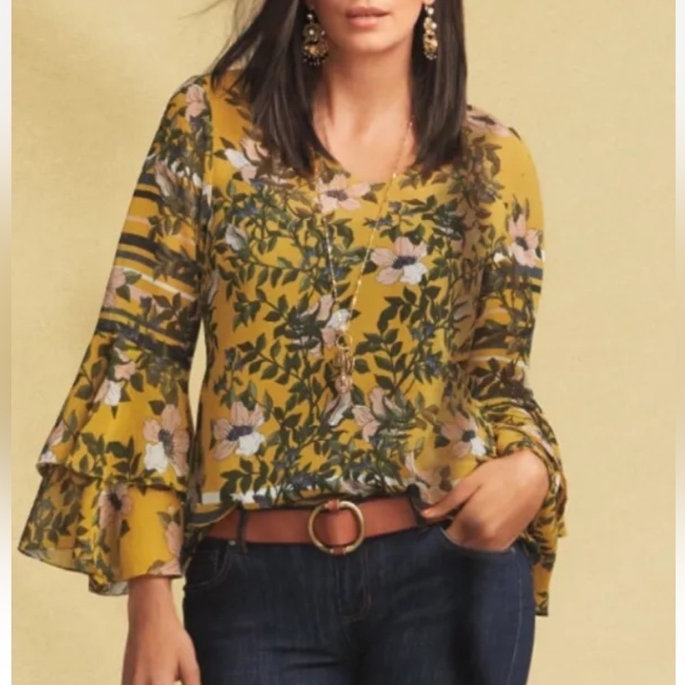 Cabi Yellow Floral Women's Top- size Small
